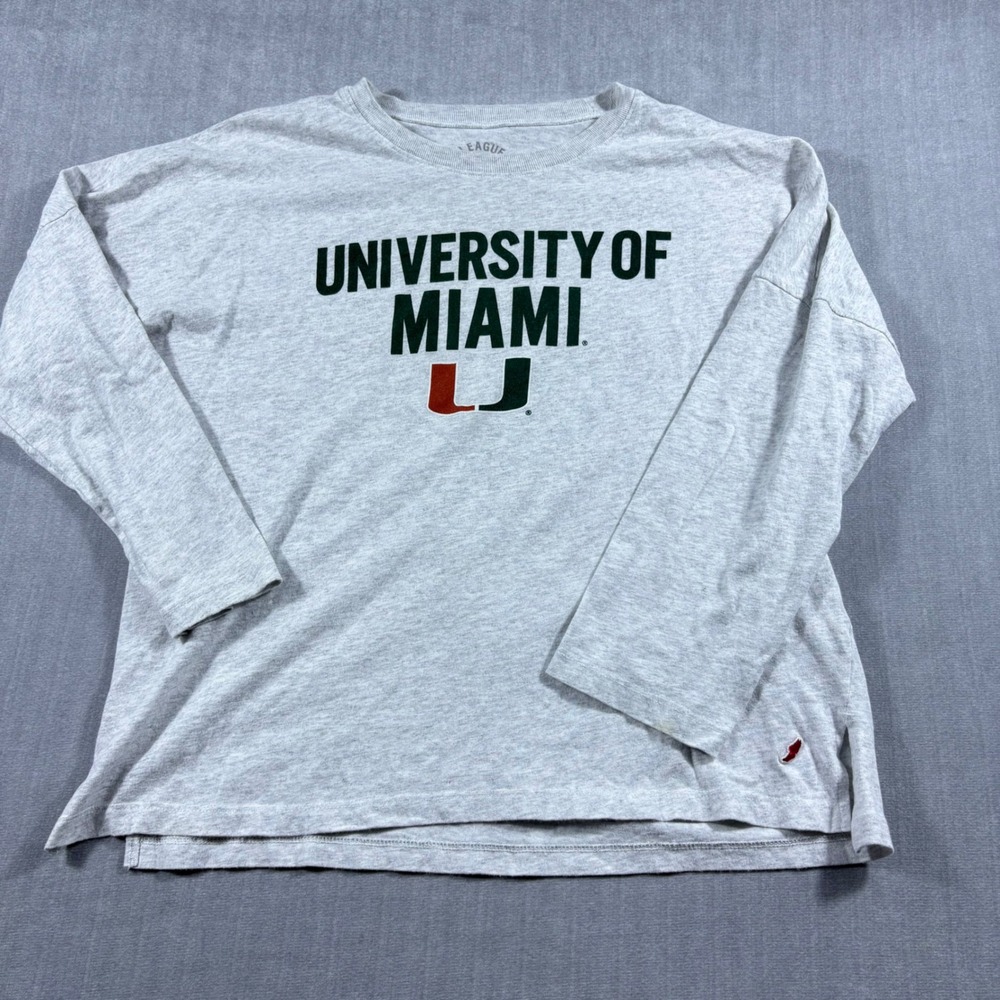 League T-Shirt Unisex Small Gray University of Miami Long Sleeve Graphic Tee